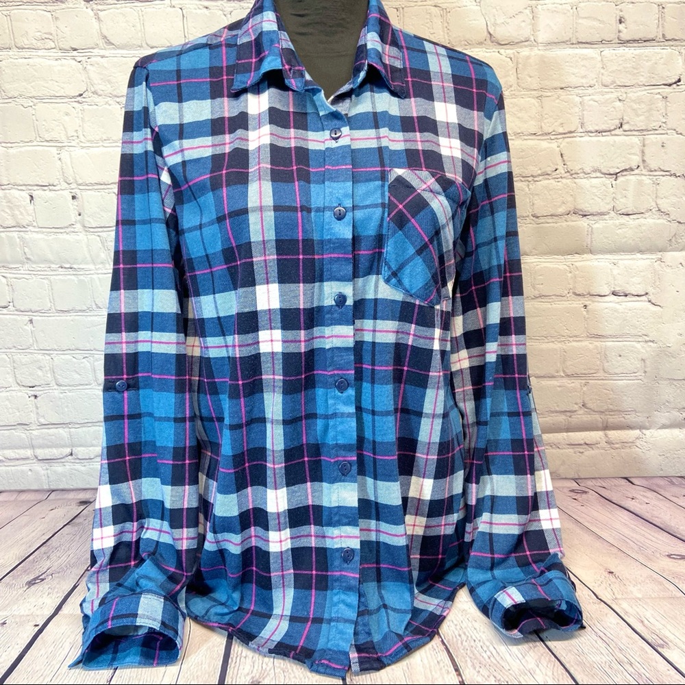 PASSPORT Long Sleeve w/ Roll Sleeve Tabs, Plaid Flannel Shirt